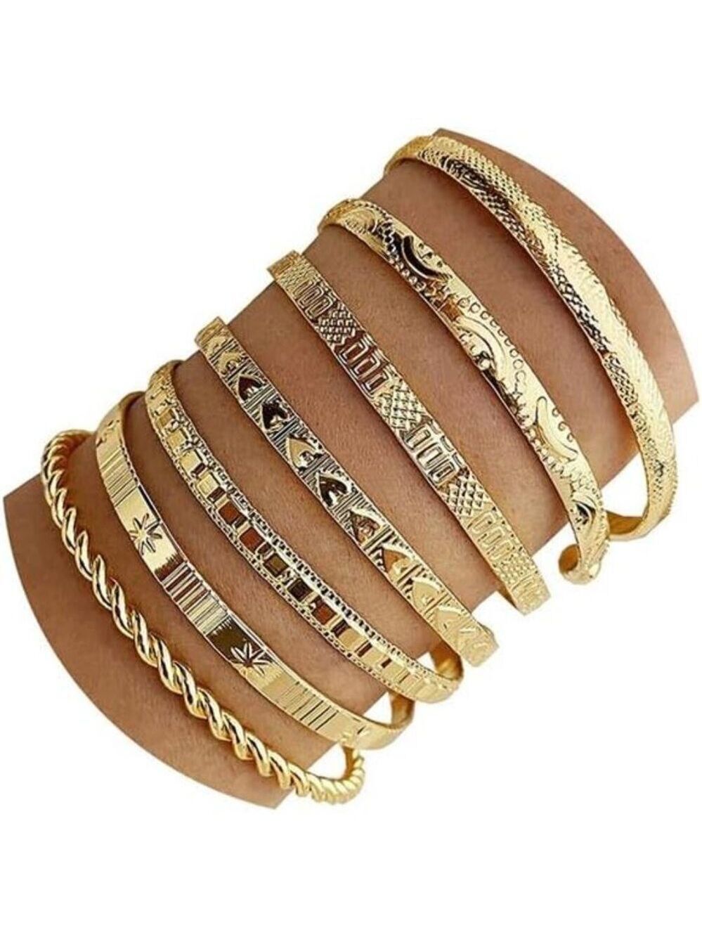 Gold Bangle Bracelet Set for Women Stackable Multi Layer Cuff Dainty Jewelry Gif
